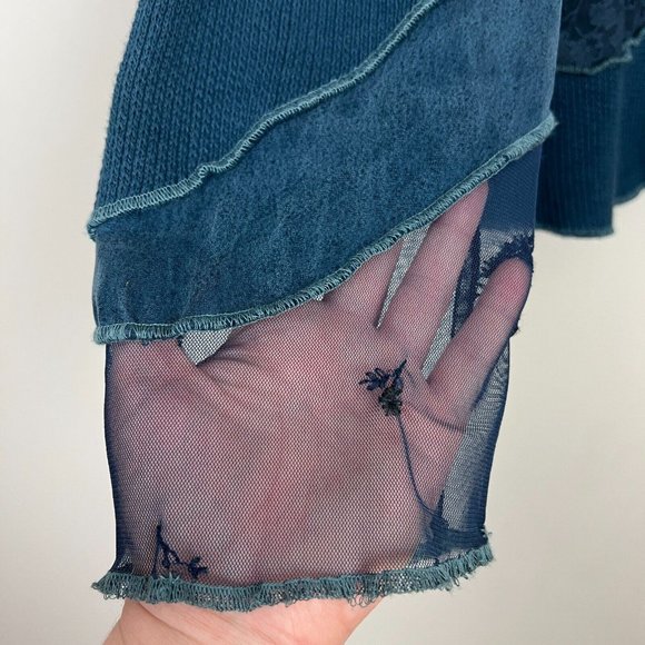 Neil & David Top Women Small Blue Art-to-Wear Thermal Lace Mesh Button Up Topper - Picture 13 of 13